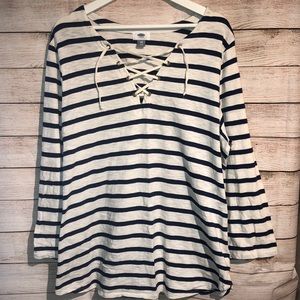Lace up Nautical Striped Old Navy Shirt XXL